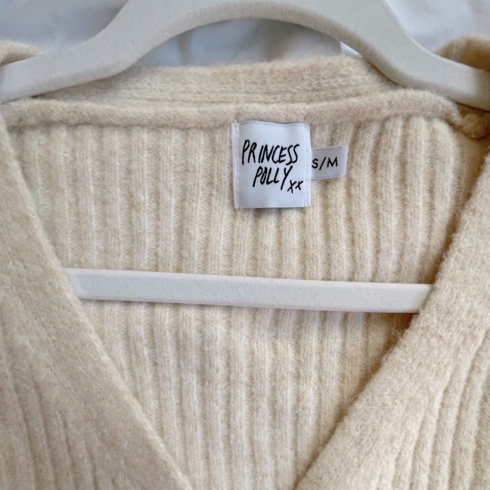 Reposh- Princess Polly Cream Ribbed Button Front Cardigan - Picture 5 of 5
